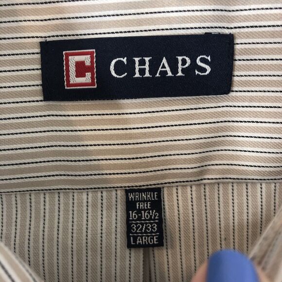 Chaps NWT Men's Tan/White Striped Twill Button Down Long Sleeve Shirt 16-16.5 L - Picture 3 of 10